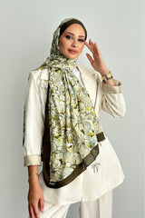Lotus Floral Soft Cotton Shawl - Haki