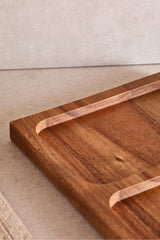 Elegant Acacia Wood Serving Tray with Partitions - 35x15 cm