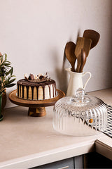 Acacia Wood & Glass Cake Dome with Stand - 25 cm