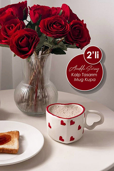 Handmade Ceramic Heart Design Coffee Mugs - Set of 2
