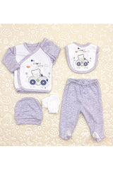 Newborn Bear Car 5-Piece Organic Cotton Baby Set - 0-3 Months