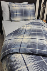 Single Plaid Blue Duvet Cover Set with Fitted Sheet