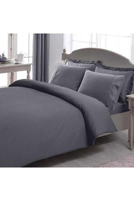 Premium Basic Double Stripe Cotton Sateen Duvet Cover Set - Anthracite