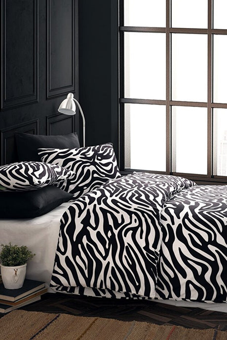 Zebra Print Double Duvet Cover Set - 100% Cotton