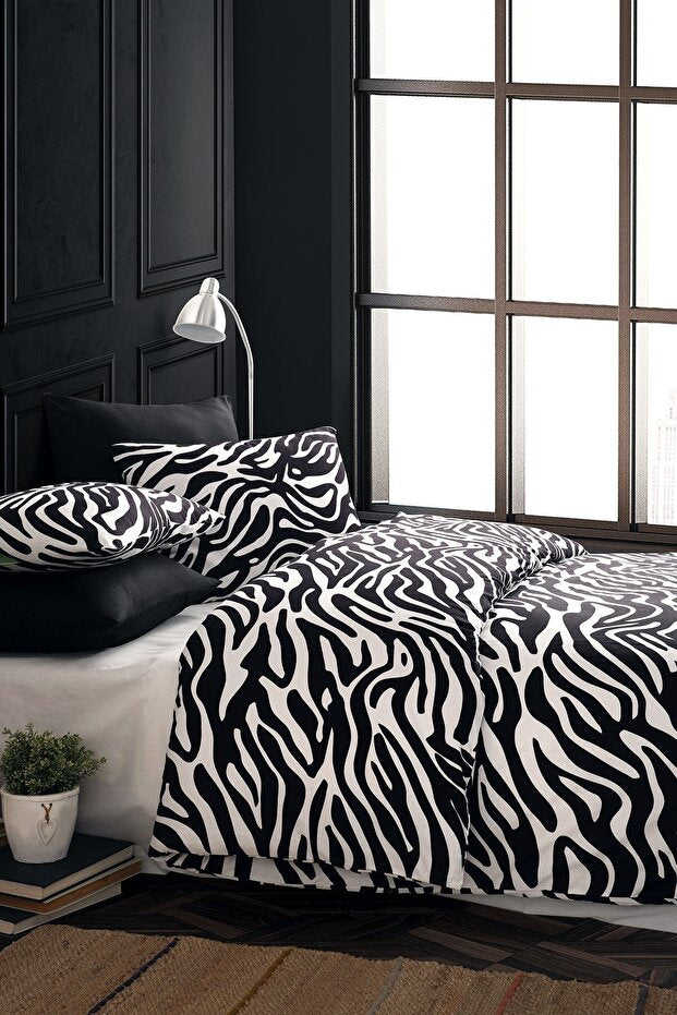 Zebra Print Double Duvet Cover Set - 100% Cotton
