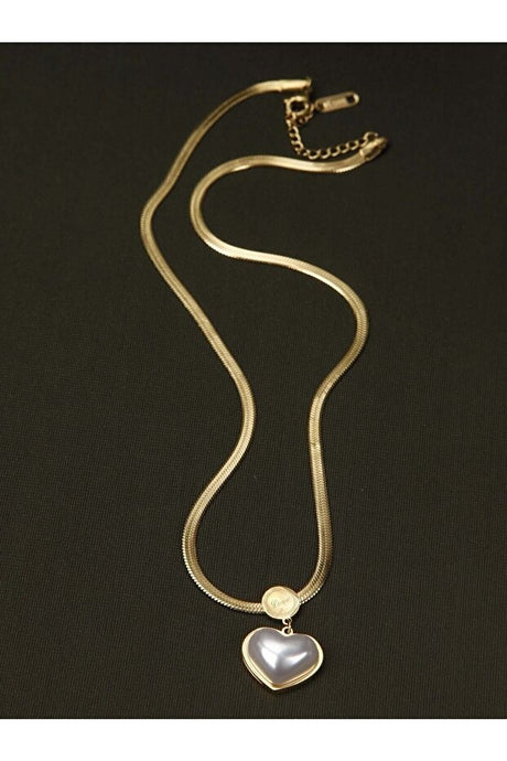 White Heart Love Steel Necklace - 40 cm Chain