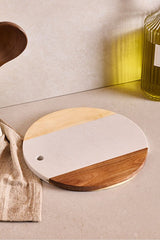 Modern Marble & Acacia Wood Round Cutting Board - 25 cm