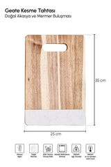 Acacia Wood & Marble Cutting Board with Handle - 35x25 cm