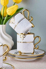 Ottoman Porcelain Coffee Cup Set with Gold Details - 6 Person