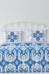 Neos Blue 100% Cotton Double Duvet Cover Set - Ikat Pattern