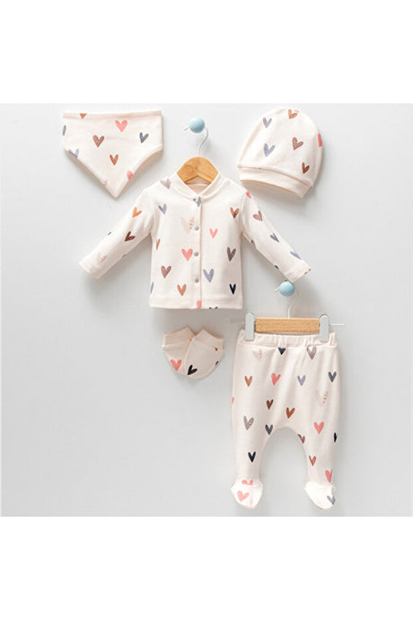 Newborn 5-Piece Heart Print Hospital Exit Baby Clothing Set