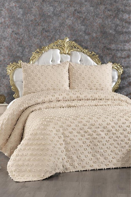 Double Size 3-Piece Beige Cotton Pike Bedspread Set