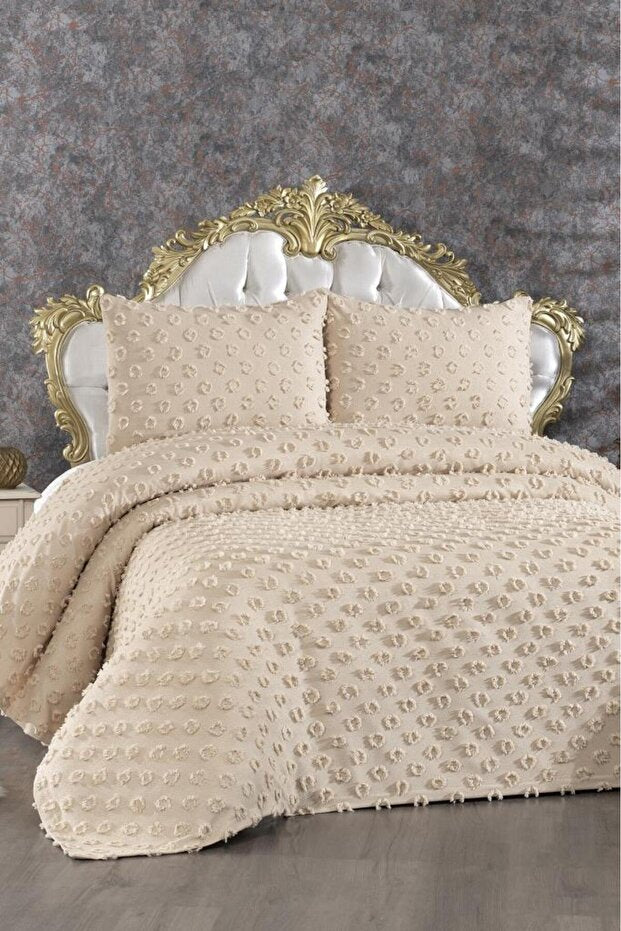 Double Size 3-Piece Beige Cotton Pike Bedspread Set