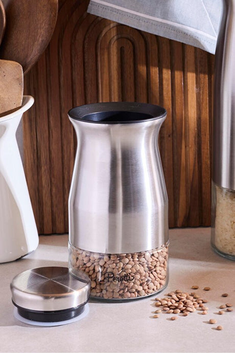 Premium Stainless Steel & Glass Food Storage Jar Set - 4 Sizes
