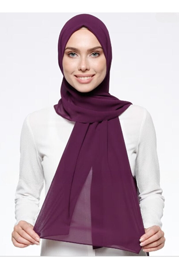 Crepe Chiffon Shawl - Lightweight & Versatile Eggplant Plum