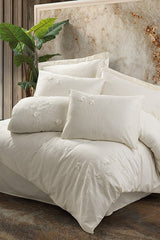 Pure Ecru Embroidered Sateen Double Duvet Cover Set