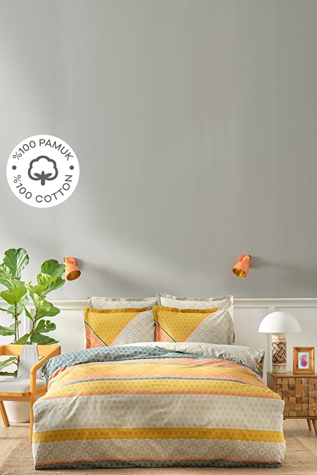 Selena Double Duvet Cover Set - 100% Cotton Mustard