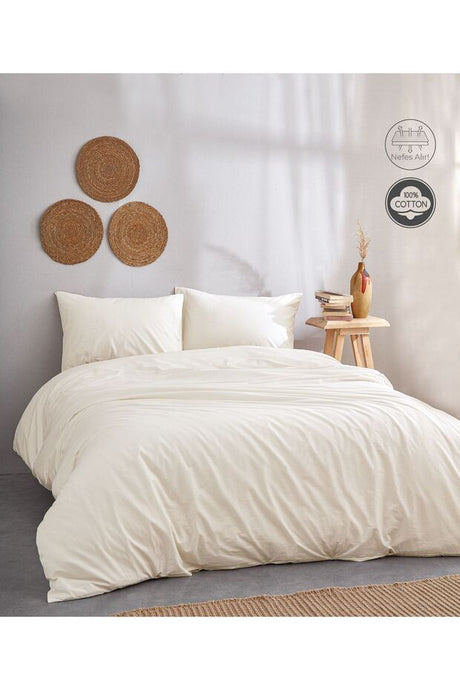 100% Cotton Double Duvet Cover Set - Cream, Breathable