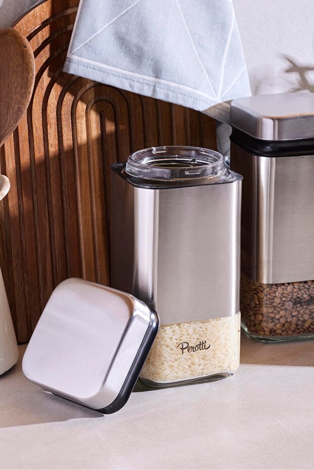 Cubic Glass & Metal Storage Jar Set - 3-Piece