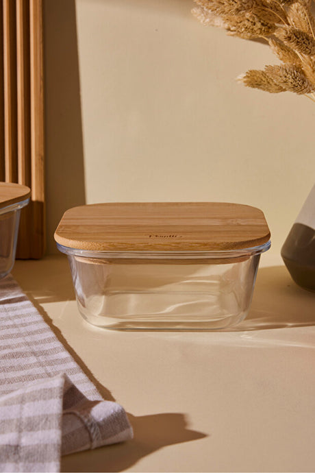 540ml Square Glass Food Storage Container with Bamboo Lid
