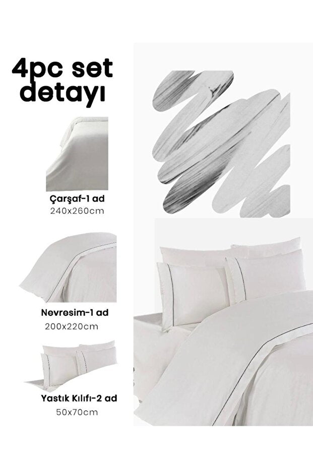 Crown Piped Double Duvet Cover Set - 4 Pieces