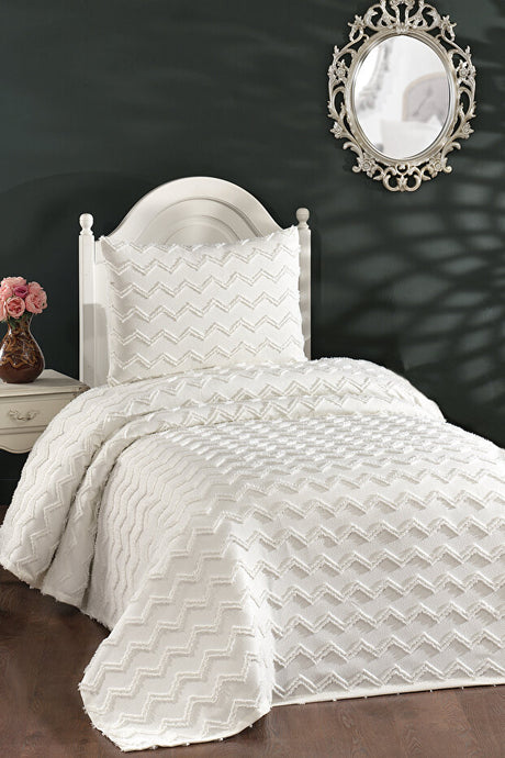 Lumpa Single Bedspread Set - 2 Pieces, Cream Cotton