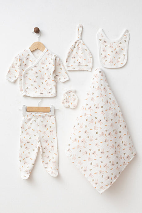 6-Piece 100% Cotton Muslin Baby Hospital Exit Set - Bunny Print