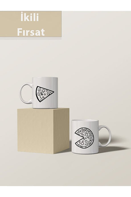 Pizza Design Couple's Mug Set - 2-Piece Porcelain Mugs for Lovers