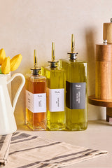3-Piece Gold Cap Glass Oil & Vinegar Dispenser Set - 350, 500, 750ml