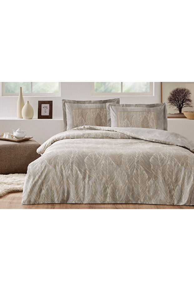 Gold Leaf Double Duvet Cover Set - 100% Cotton, 200x220 cm