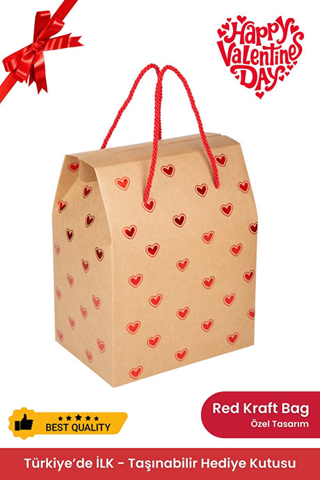 Valentine's Day Heart Kraft Gift Box Bag - Portable & Unique Design