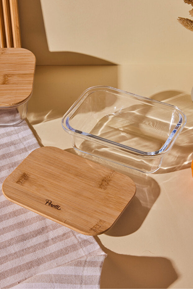 Locky Bamboo Glass Food Storage Container - 370ml