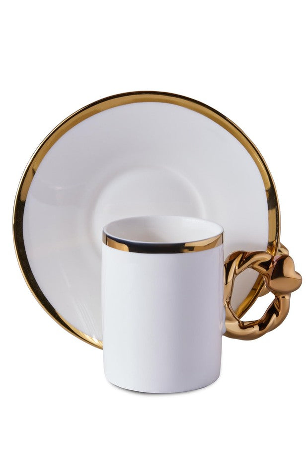 White Porcelain Coffee Set with Gold Handles & Rims - 6 Person