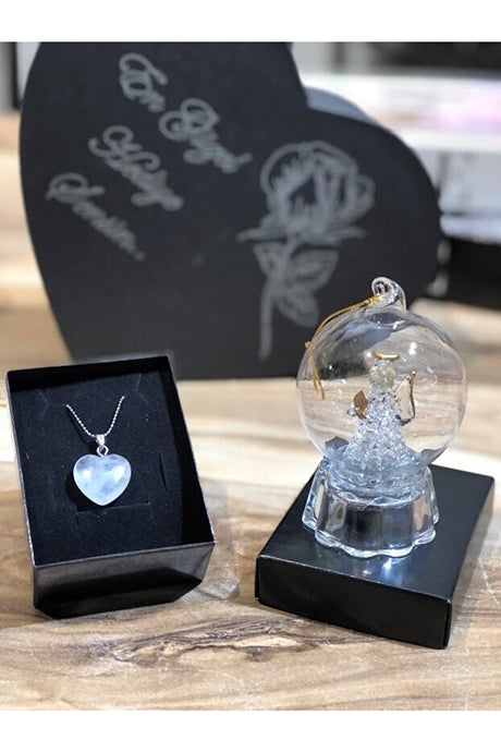 Color Changing Light-up Globe & Natural Stone Heart Necklace Gift Set