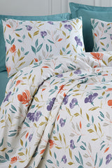 Double Floral Lila Printed Pike Bedding Set - 4 Pieces