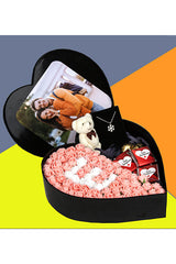 Personalized Photo Heart Gift Box with Flowers, Chocolate & Necklace