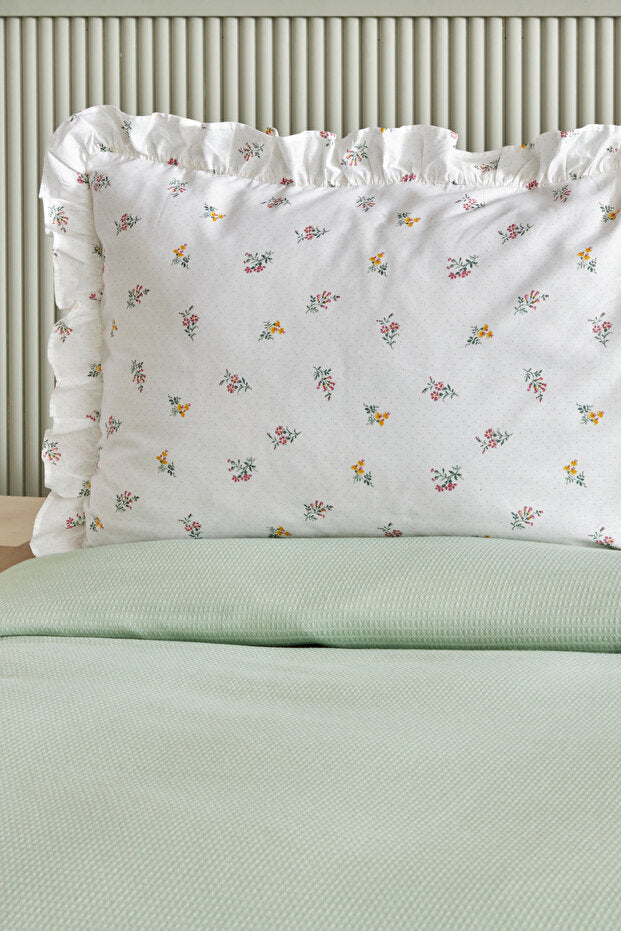 Lidya 100% Cotton Double Pique Set - Floral Green