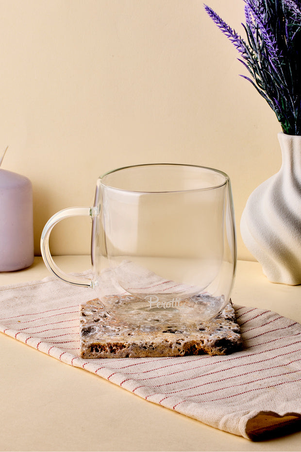 Double Wall Glass Mug - 300ml Insulated Coffee & Tea Cup