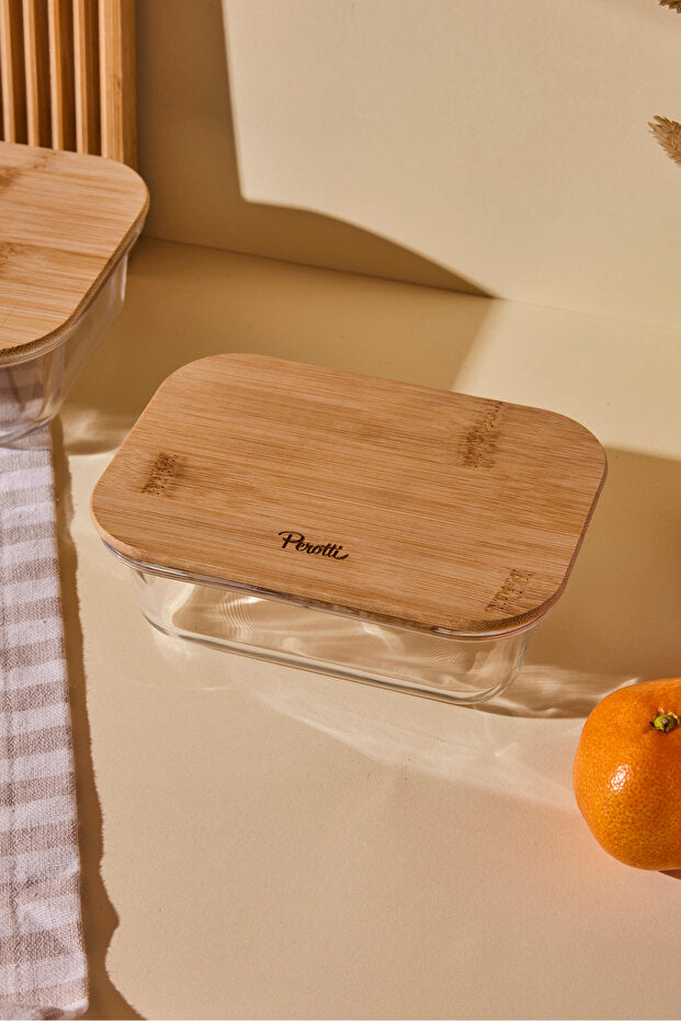 Locky Bamboo Glass Food Storage Container - 370ml
