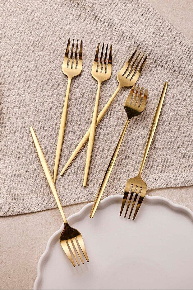 Gold Stainless Steel 6-piece Dessert Fork Set