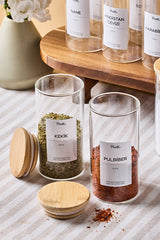 Borosilicate Glass Spice Jars Set - 300ml x 12 with Bamboo Lids