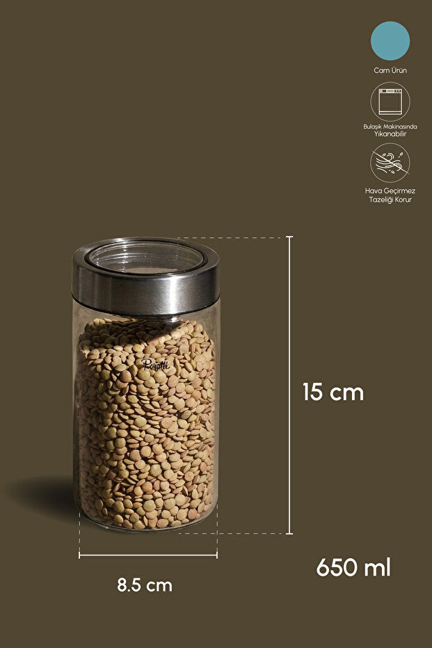 Borosilicate Glass Jar - Stainless Steel Lid, 650ml