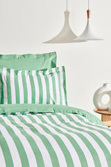 Brine 100% Cotton Single Duvet Cover Set - Green Stripes