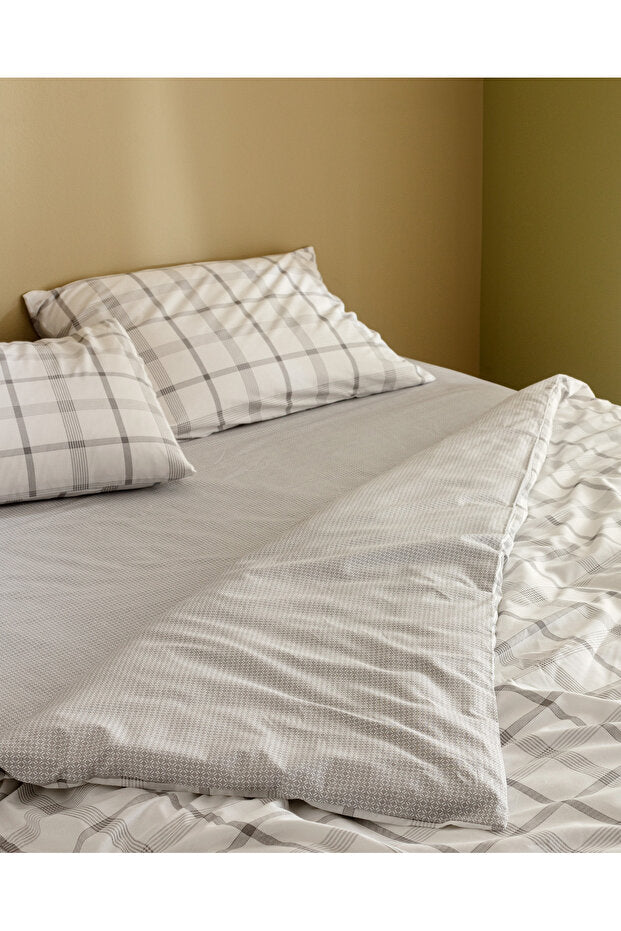 Aluin Single Ranforce 100% Cotton Plaid Duvet Cover Set