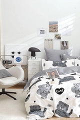 CUTE White Double Duvet Cover Set - 4 Piece, 200x220 cm