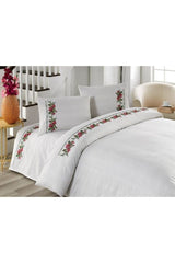 Buldan Embroidered Double Duvet Cover Set - 100% Cotton