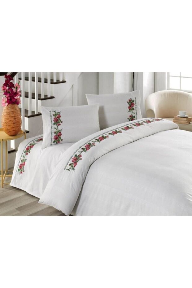 Buldan Embroidered Double Duvet Cover Set - 100% Cotton