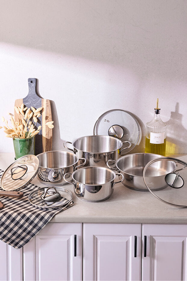 8 Piece Induction Base Stainless Steel Pot Set for Modern Kitchens