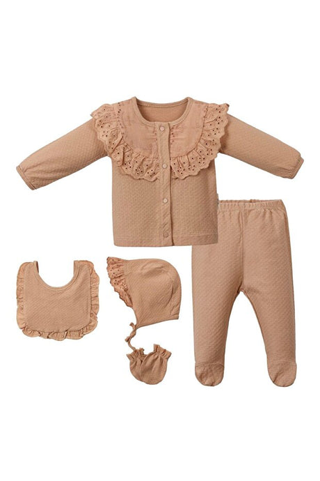 Baby 5-Piece Quilted Layette Set with Eyelet Lace Trim - 0-3 Months