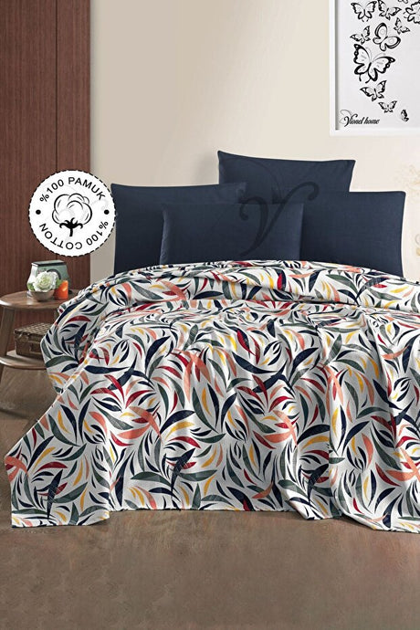 100% Cotton Double Bedspread - Rainbow Leaves Print